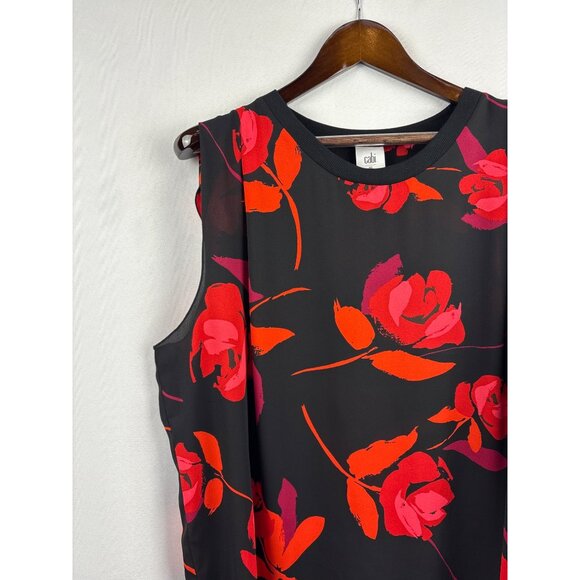 Women’s Cabi XL Black Sleeveless Blouse with Red Rose Pattern - Picture 2 of 5